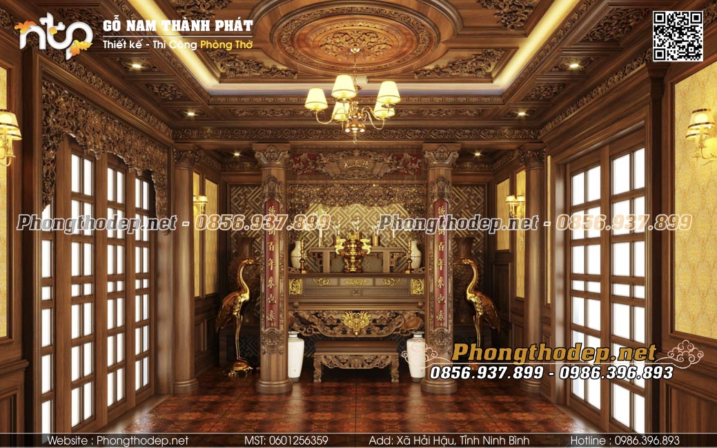 Mẫu phòng thờ gia tiên gỗ tự nhiên hiện đại